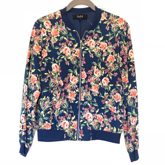 Lipslide Navy Blue Floral Print Bomber Jacket - Picture 4 of 6